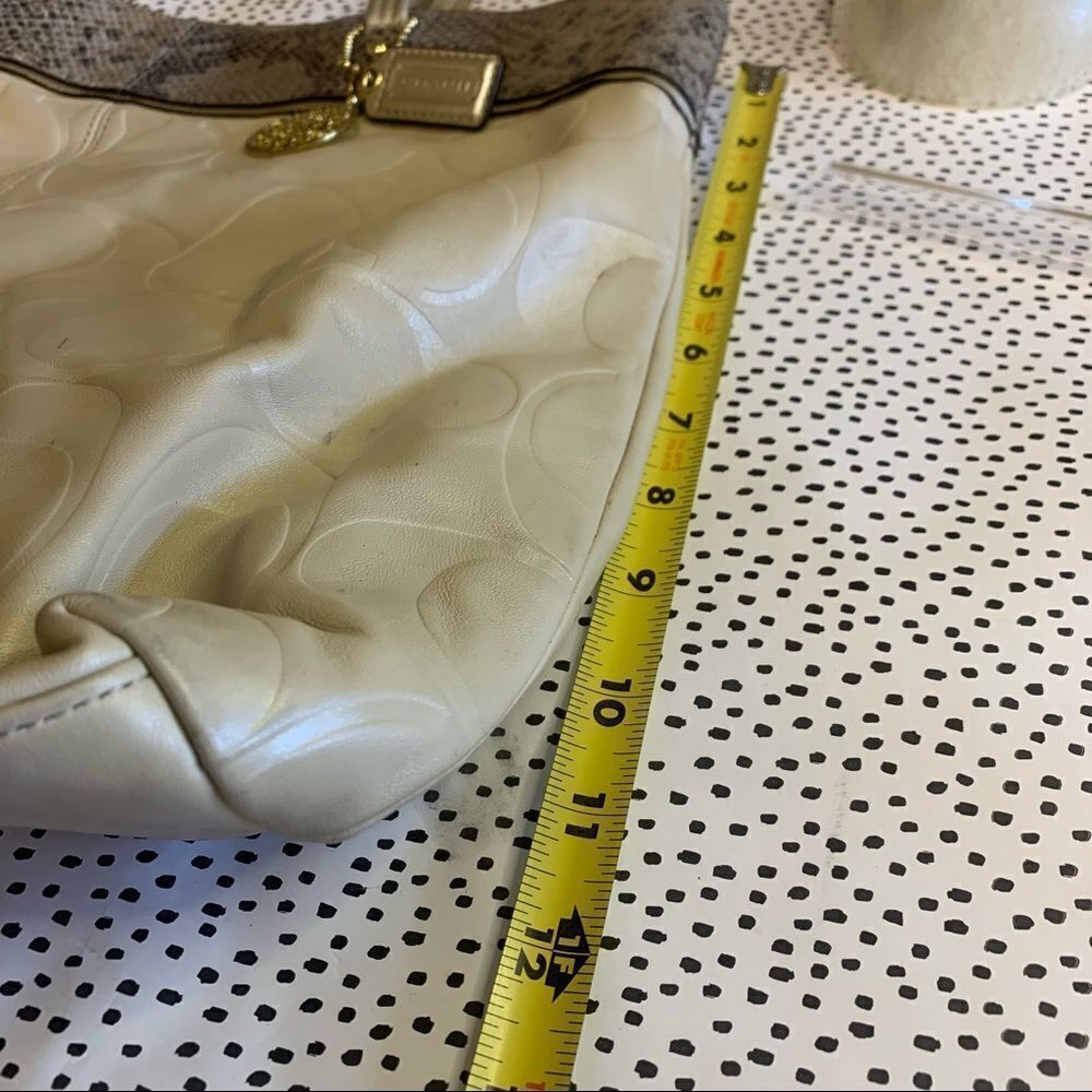 Tan Coach bag with embedded “c’s” and snakeskin on top - Picture 12 of 13